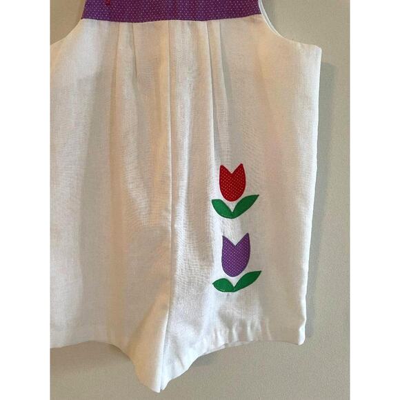Vintage Coming Thing Romper/Overalls with Tulips in Red,‎ Purple & Green Size 6 - Picture 6 of 7